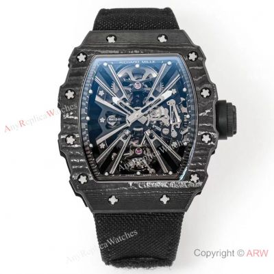 Swiss Grade 1 Copy Richard Mille RM 12-01 Tourbillon Black Carbon TPT Men Watches